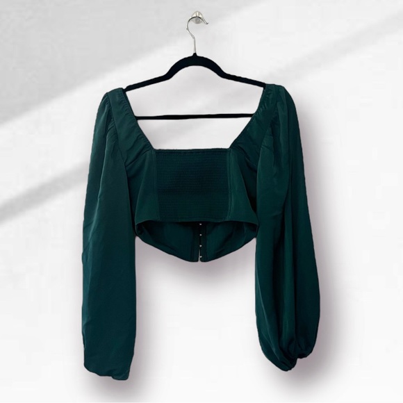 URBAN OUTFITTERS | TEAL CORSET TOP WITH BALLOON SLEEVES - Picture 3 of 6